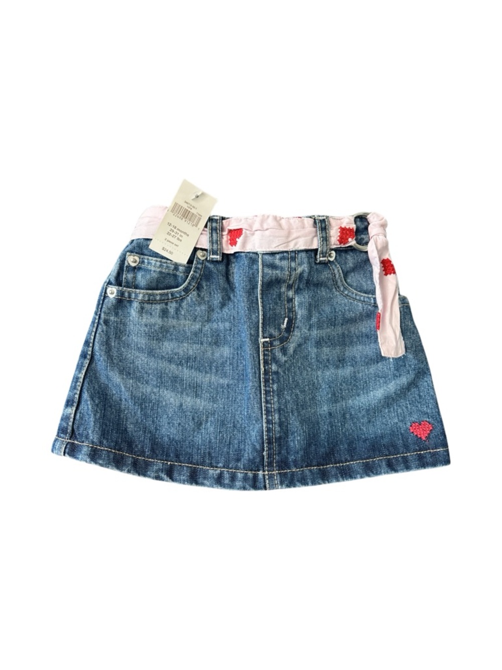GAP Infant Girls Denim Skirt with Pink Heart Belt Cottagecore Size 12-18 months